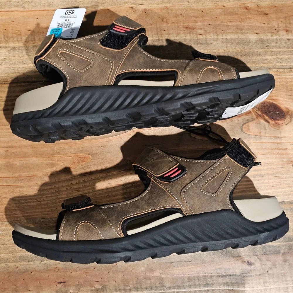 St. Johns Bay Mens Huron Sport Sandals Tan Brown Adjustable Straps 8M